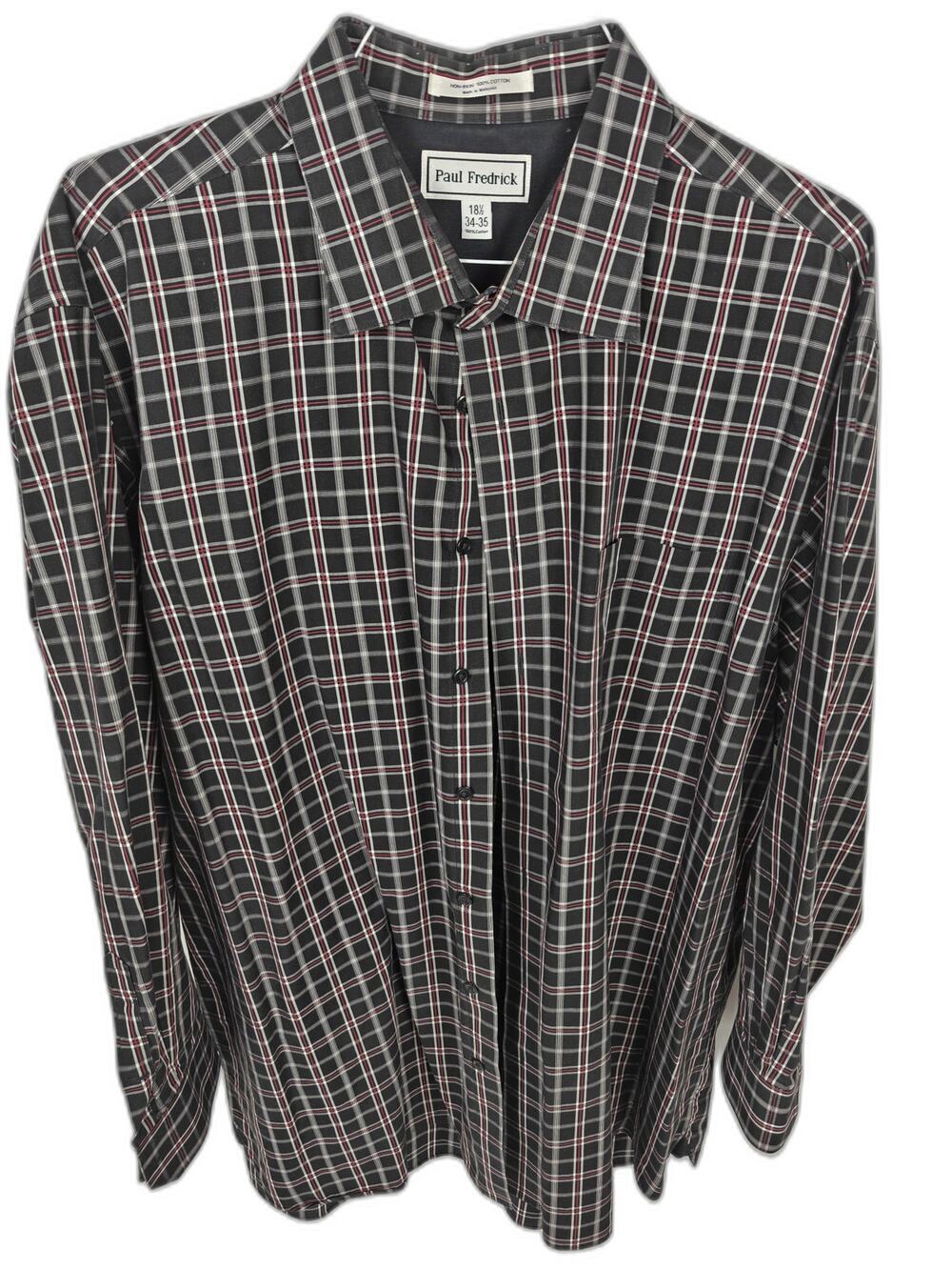 Paul Fredrick Men's 18.5 34-35 Plaid Dress Shirt Non-Iron 100% Cotton